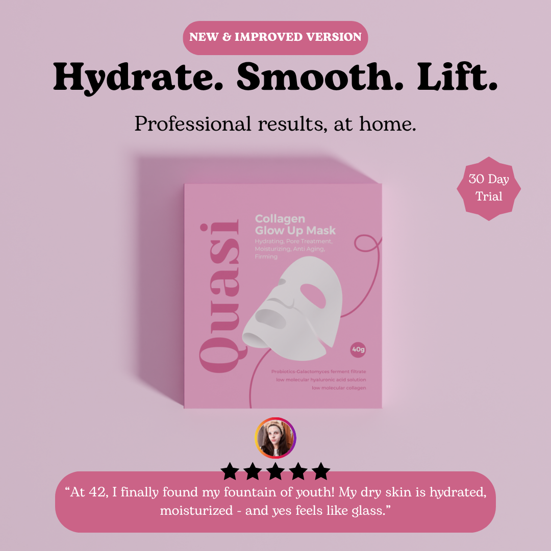 Quasi Collagen Glow Up Mask 2.0, Quasi Bio Collagen Face Mask, Firm Skin Deep Hydrating Masks for Wrinkle Reduction and Pore Minimization - Glow like Glass Skin (1 Box (4 Pcs))