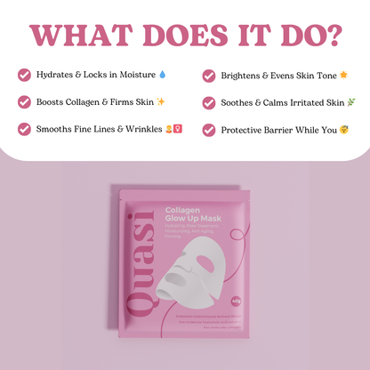 Quasi Collagen Glow Up Mask 2.0, Quasi Bio Collagen Face Mask, Firm Skin Deep Hydrating Masks for Wrinkle Reduction and Pore Minimization - Glow like Glass Skin (1 Box (4 Pcs))